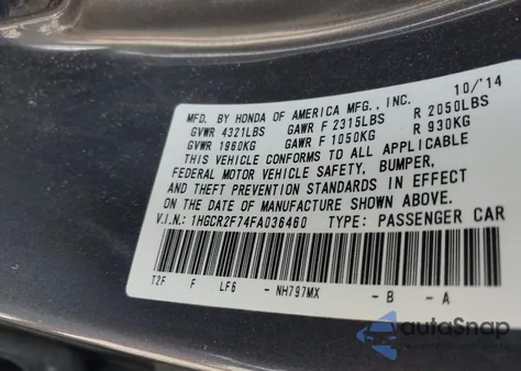 2015 Honda Accord Ex z USA, uszkodzony, nr VIN 1HGCR2F74FA036460